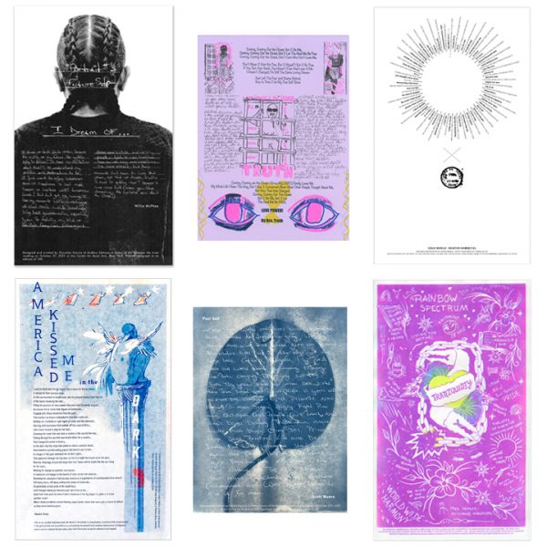 A grid of six colorful prints created through collaboration between outside and incarcerated artists.